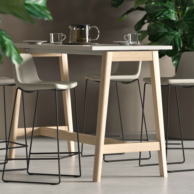 NOVA WOOD Hochtisch | 1200-1800 mm, Massivholz-Gestell, Melamin