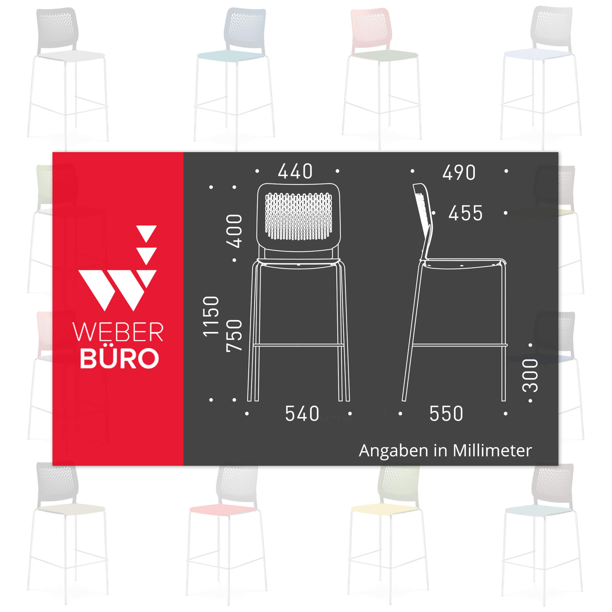 WAIT Barhocker | Stapelbar, 4-Fuß-Gestell, mit oder ohne Polsterung - 19 Main Image