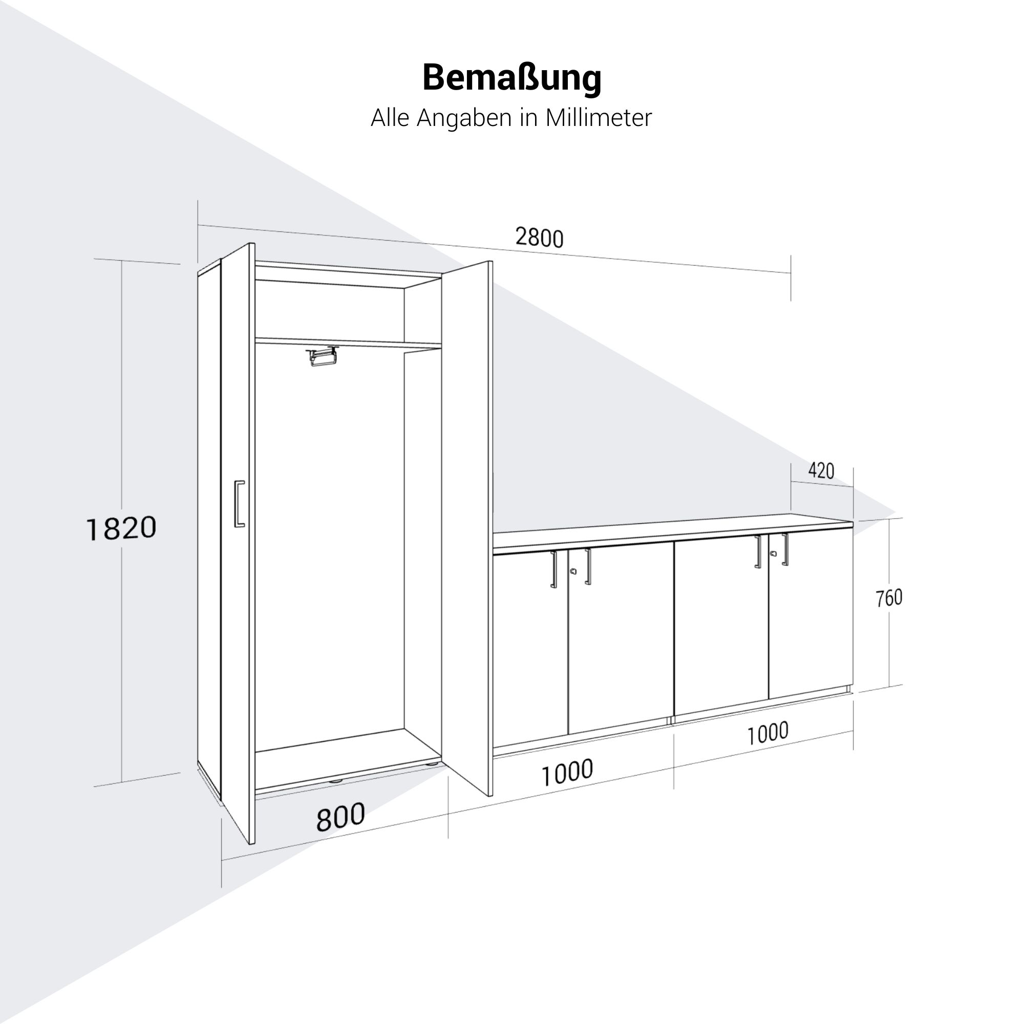 CHOICE Schrankwand | 5OH, 2800 x 1780 mm, Weiss - 11 Main Image