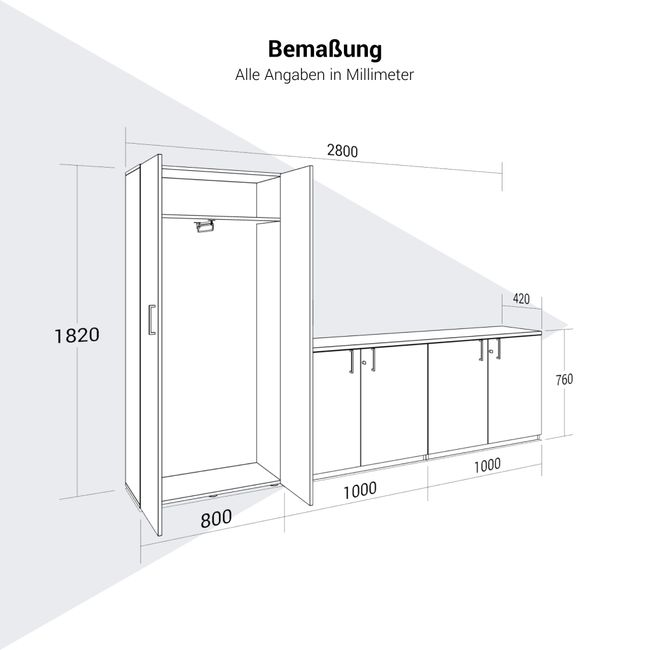 CHOICE Schrankwand | 5OH, 2800 x 1780 mm, Bernsteineiche