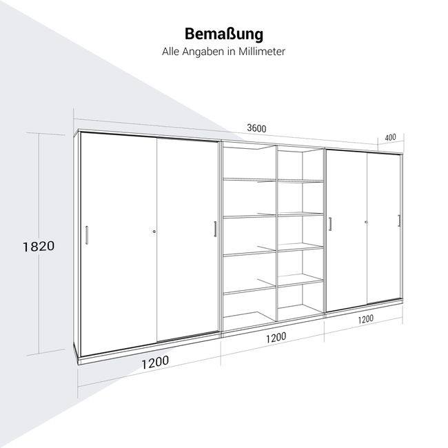 CHOICE Schrankwand | 5OH, 3600 x 1820 mm, Bernsteineiche