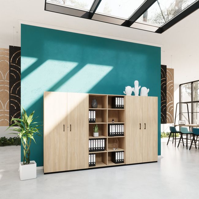 CHOICE Schrankwand | 5OH, 3000 x 1820 mm, Bernsteineiche