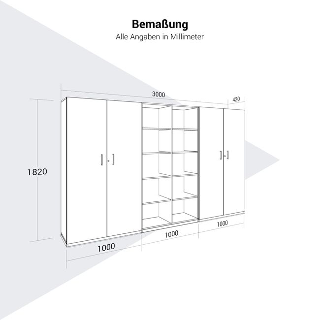 CHOICE Schrankwand | 5OH, 3000 x 1820 mm, Bernsteineiche