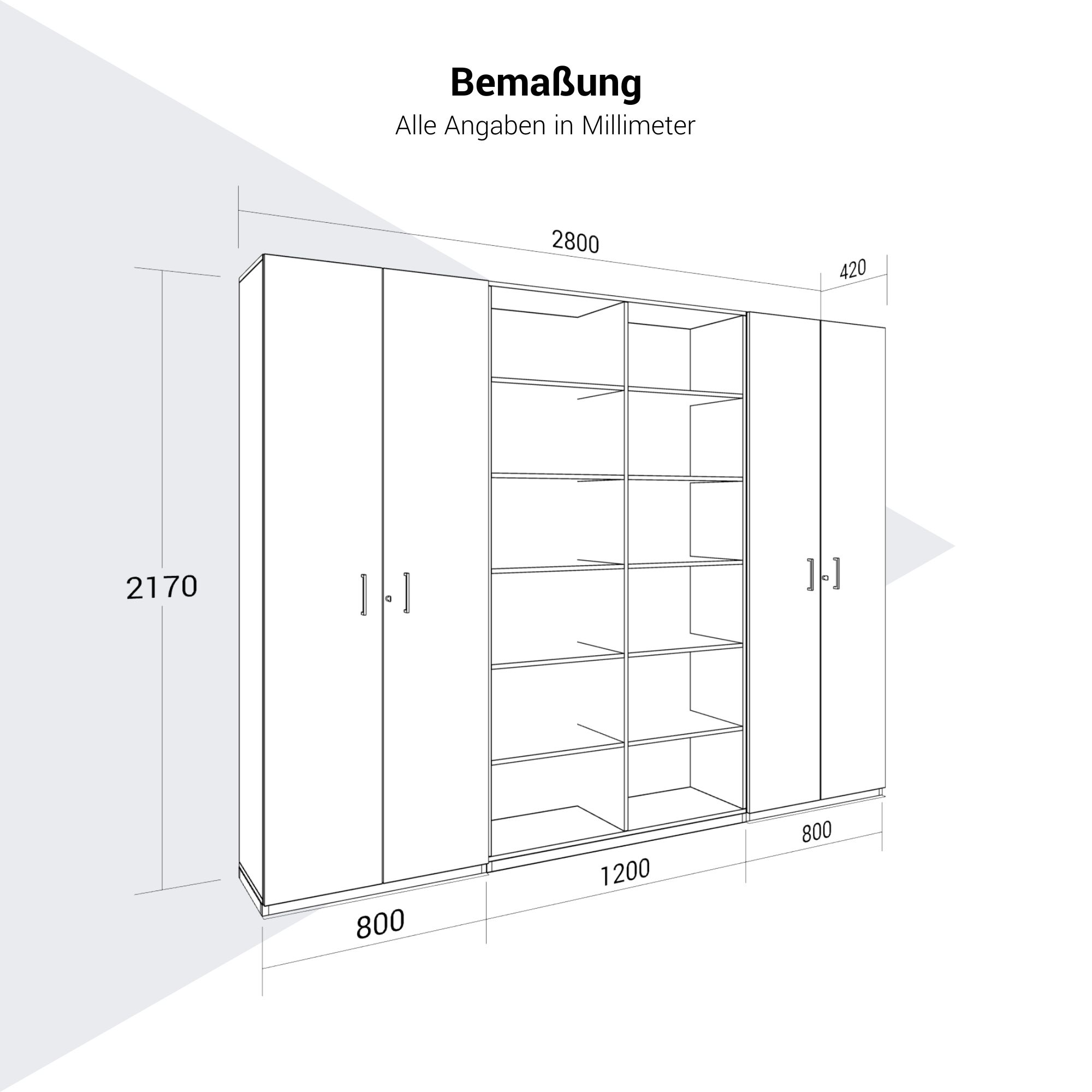 CHOICE Schrankwand | 6OH, 2800 x 2170 mm, Weiss - 10 Main Image