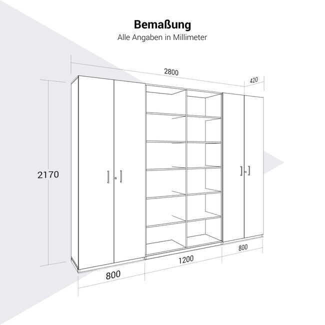 CHOICE Schrankwand | 6OH, 2800 x 2170 mm, Bernsteineiche