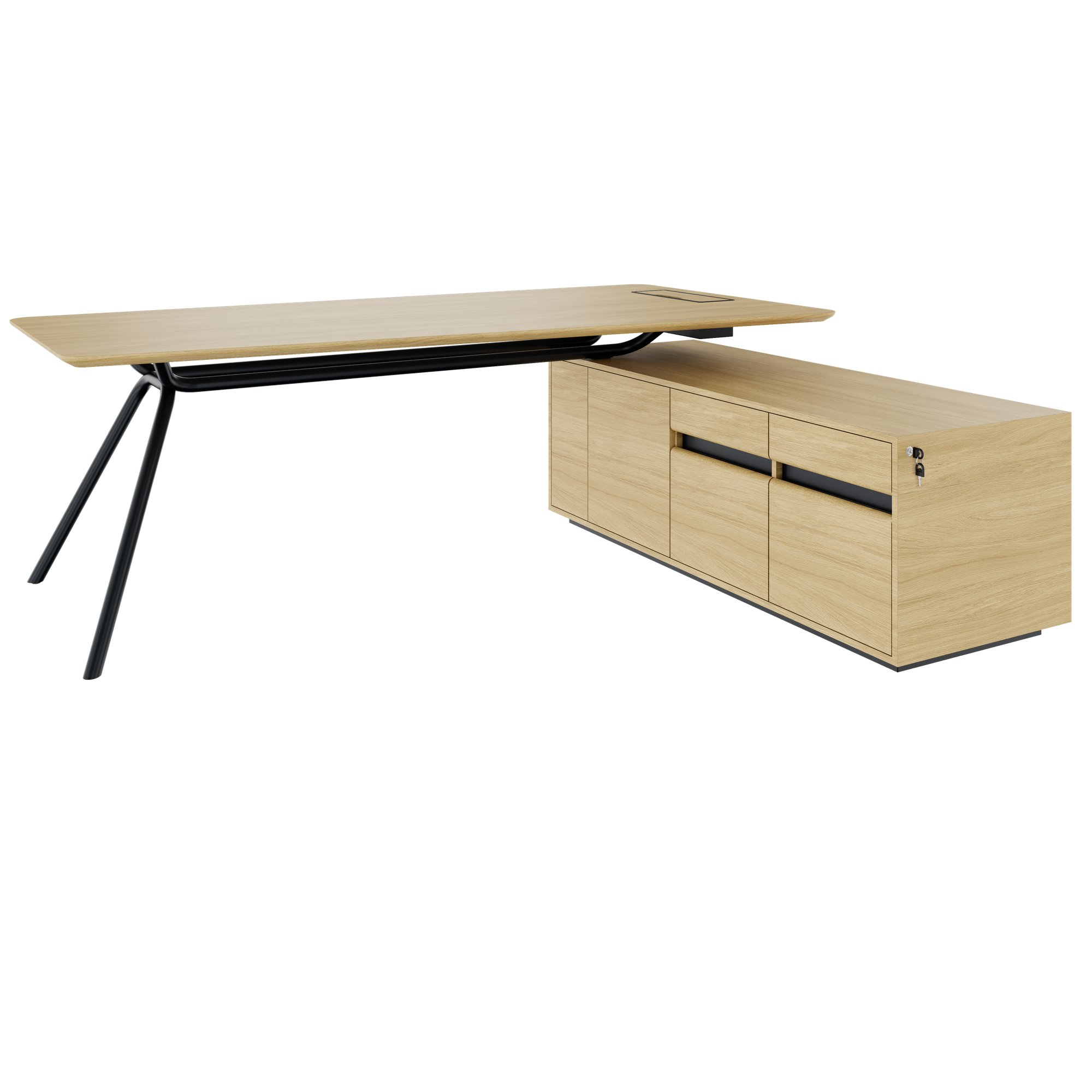 ARQUS Chefschreibtisch | 1930-2330 x 760 mm, Integriertes Sideboard, Echtholzfurnier - 3 Main Image