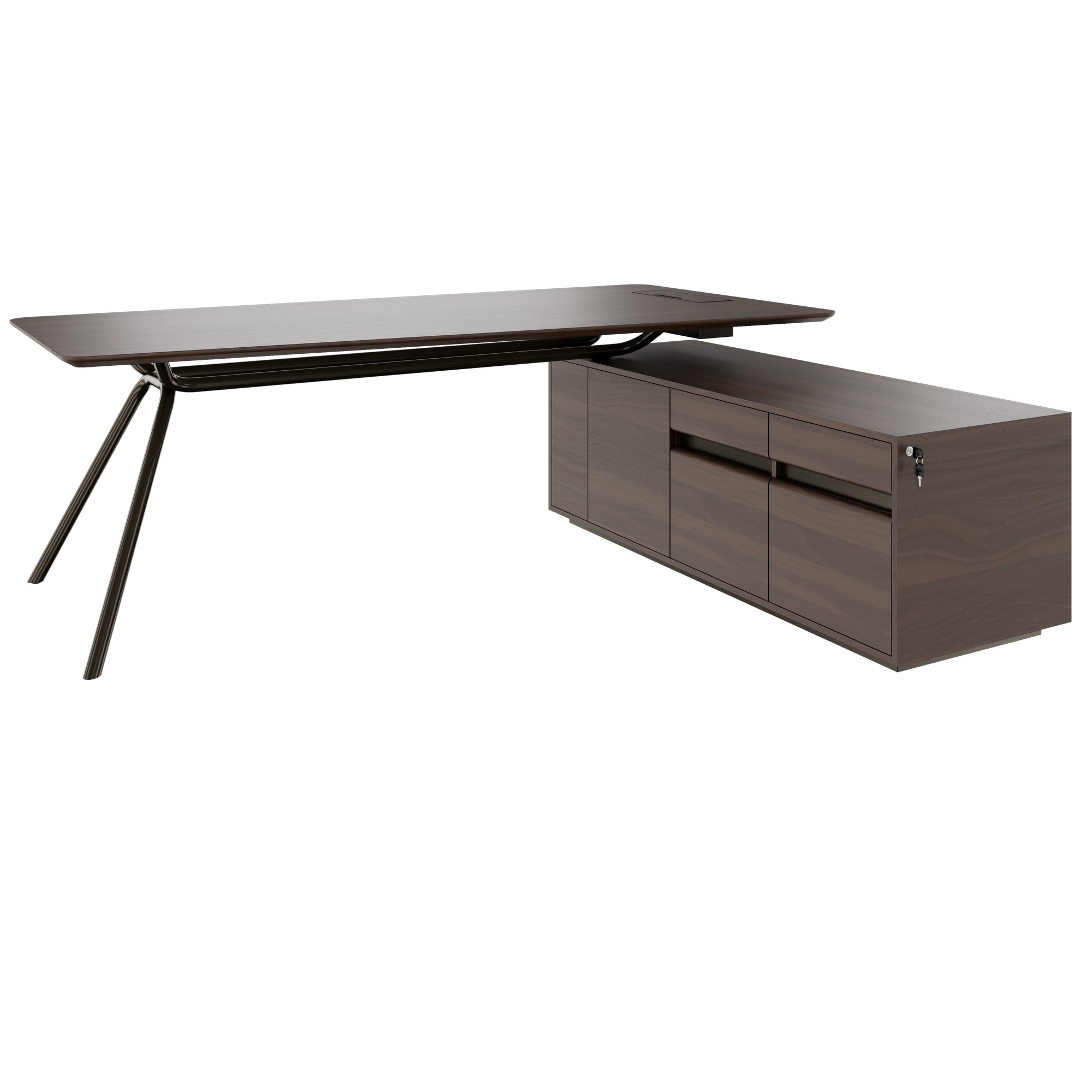 ARQUS Chefschreibtisch | 1930-2330 x 760 mm, Integriertes Sideboard, Echtholzfurnier - 17 Main Image
