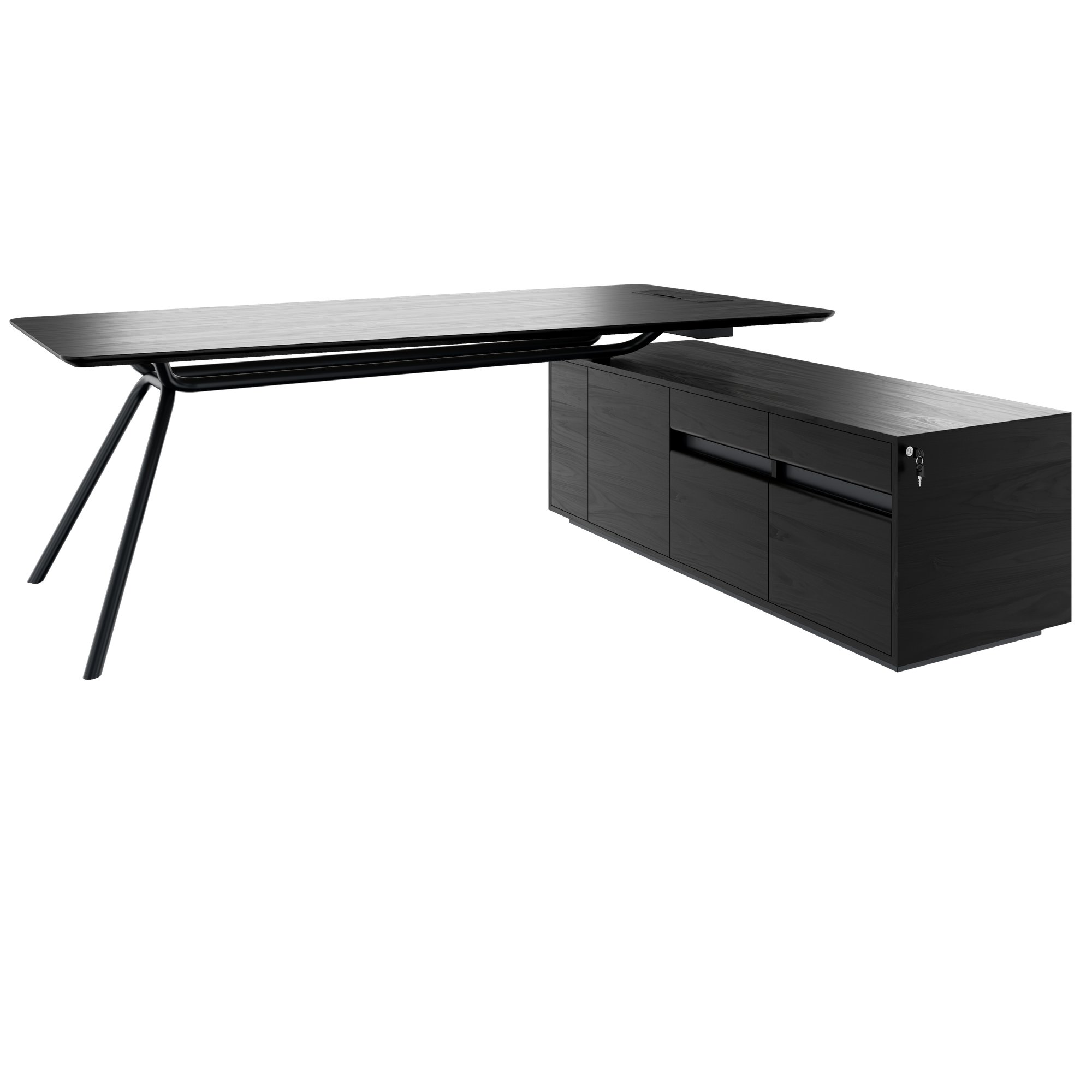 ARQUS Chefschreibtisch | 1930-2330 x 760 mm, Integriertes Sideboard, Echtholzfurnier - 2 Main Image