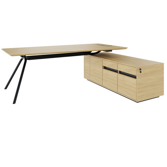 ARQUS Chefschreibtisch | 1930-2330 x 760 mm, Integriertes Sideboard, Echtholzfurnier