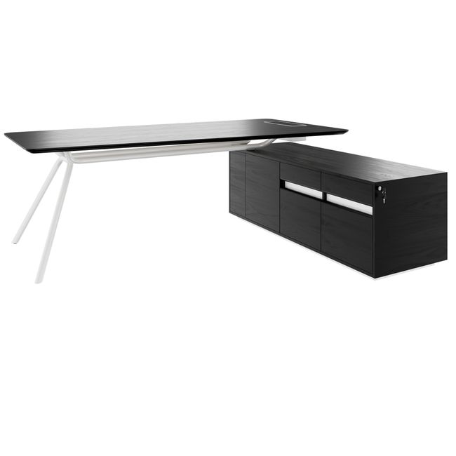 ARQUS Chefschreibtisch | 1930-2330 x 760 mm, Integriertes Sideboard, Echtholzfurnier