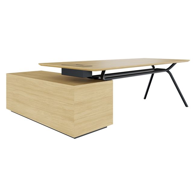 ARQUS Chefschreibtisch | 1930-2330 x 760 mm, Integriertes Sideboard, Echtholzfurnier