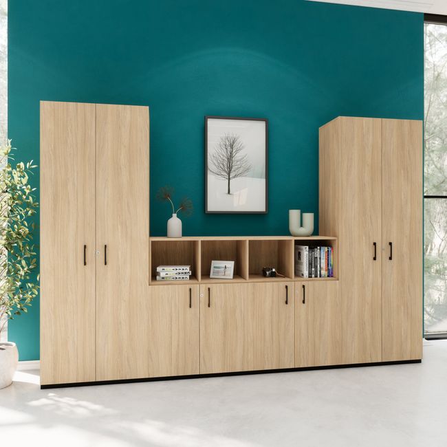 CHOICE Schrankwand | 6OH, 3200 x 2170 mm, Bernsteineiche