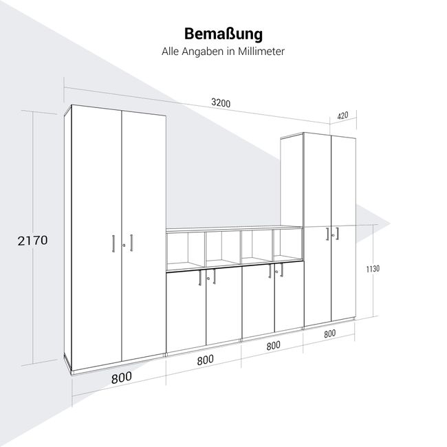 CHOICE Schrankwand | 6OH, 3200 x 2170 mm, Bernsteineiche