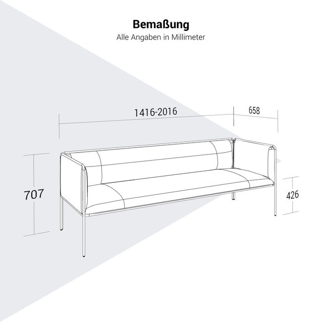 MITEA Sofa | 4-Fuß-Gestell, feste Armlehnen, 2- oder 3-Sitzer