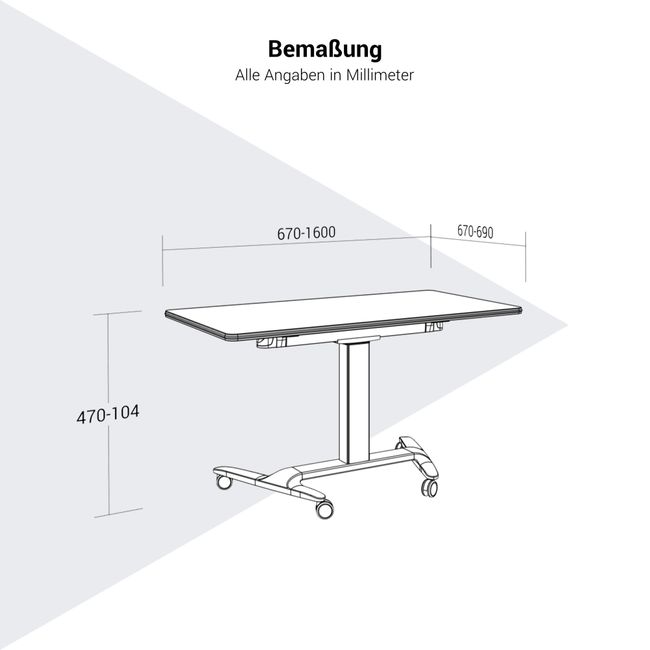SKILL Schreibtisch | 670-1600 x 740-104 mm, klappbar, stapelbar, manuell höhenverstellbar