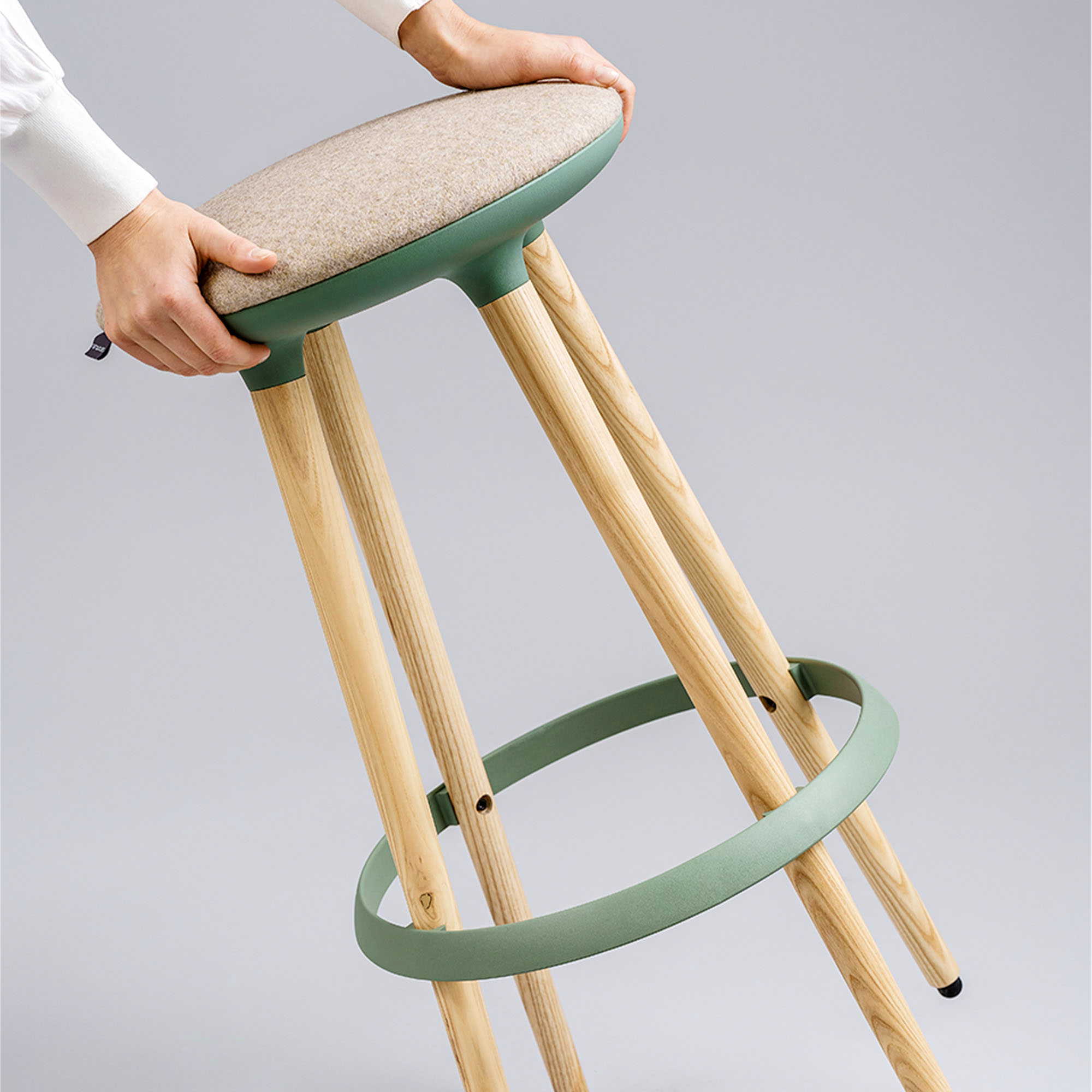 CANNIE Sitzhocker | Sitzhöhe 500 – 790 mm, Massivholz-Gestell - 33 Main Image
