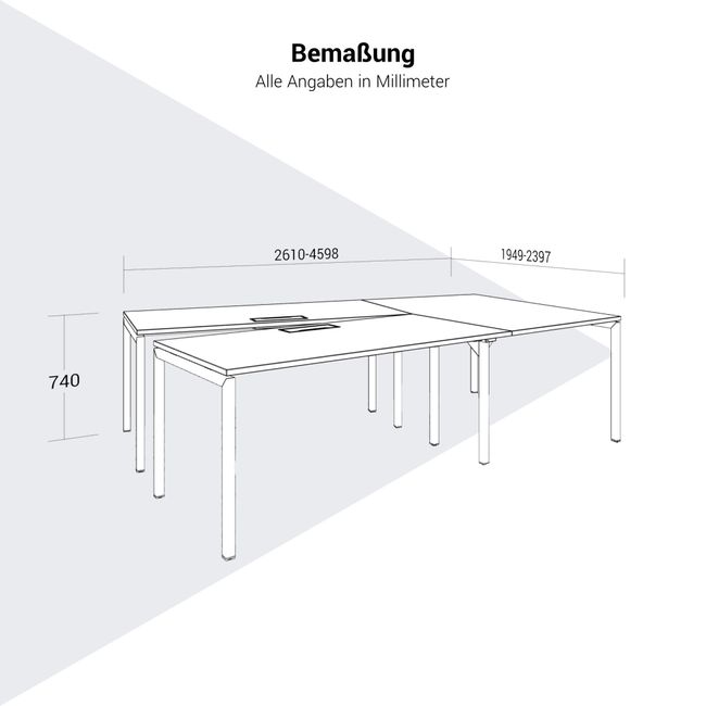 NOVA Konferenztisch | 2610-4598 mm, V-Form, optionale Elektrifizierung NOVA Konferenztisch | 2610-4598 mm, V-Form, optionale Elektrifizierung