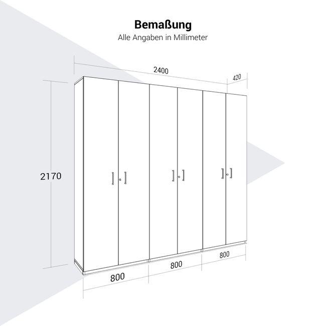 CHOICE Schrankwand | 6OH, 2400 x 2170 mm, Nordeiche grau