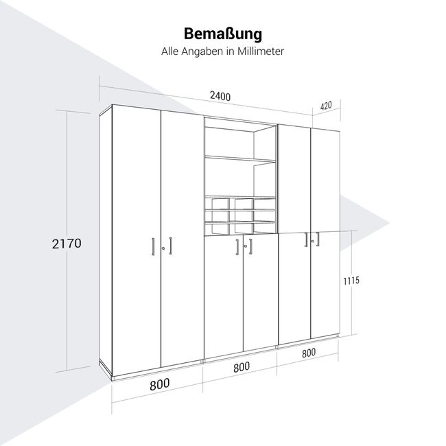 CHOICE Schrankwand | 6OH, 2400 x 2170 mm, Nordeiche grau CHOICE Schrankwand | 6OH, 2400 x 2170 mm, Nordeiche grau