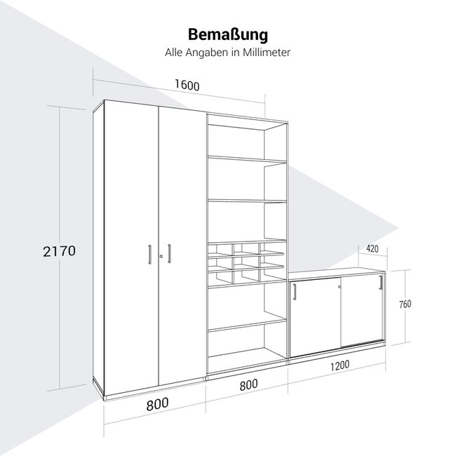 CHOICE Schrankwand | 6OH, 2800 x 2170 mm, Bernsteineiche CHOICE Schrankwand | 6OH, 2800 x 2170 mm, Bernsteineiche