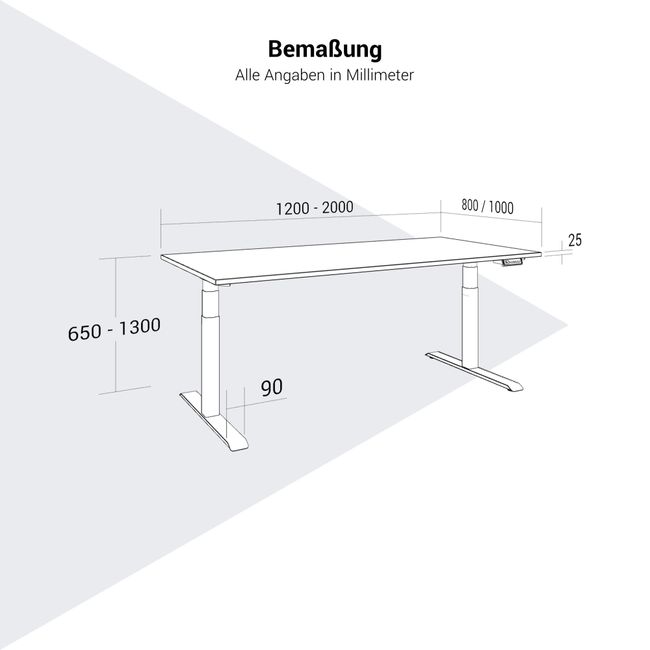 TELDRA Pro, 2-Motoren-Schreibtisch | 1200 - 2000 mm, elektrisch höhenverstellbar, Schwarz 