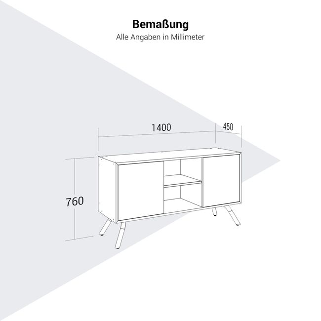 ARQUS Lowboard | 1400 x 760 mm, Push-To-Open, Echtholzfurnier