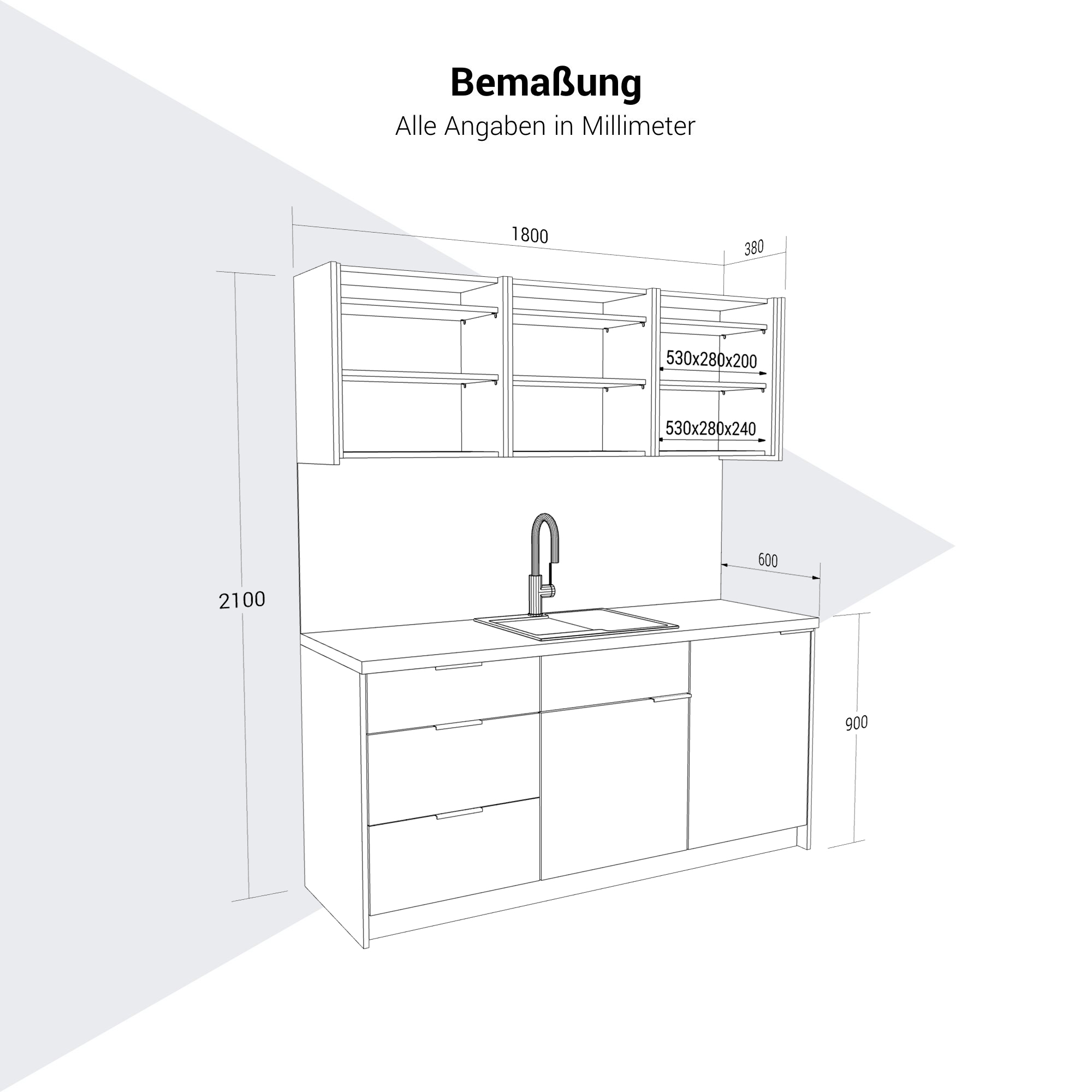 CULINART Büroküche  | 1800 x 2100 mm, Schubladen, Schränke & Kompositspüle - 18 Main Image