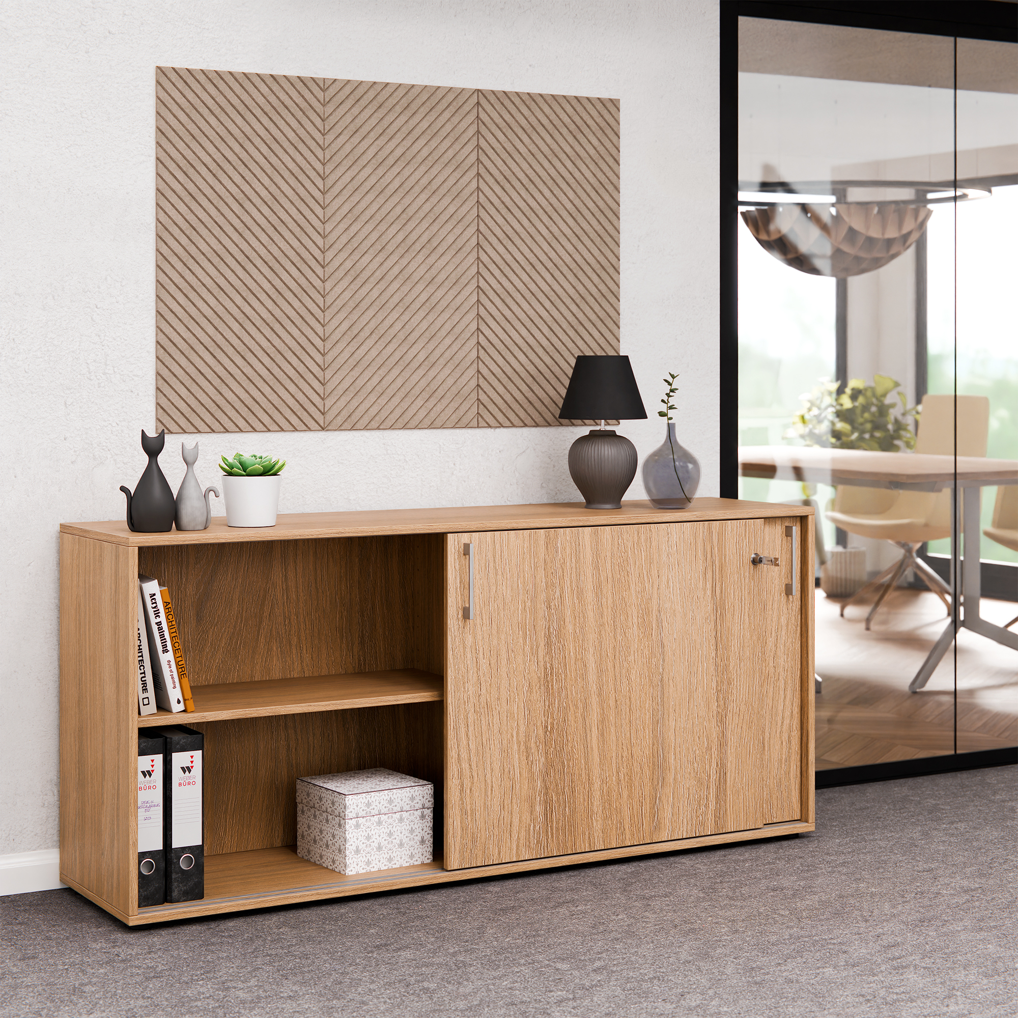 CHOICE Schiebetürenschrank | 2 OH, 1600 x 740 mm, Bernsteineiche - 2 Main Image