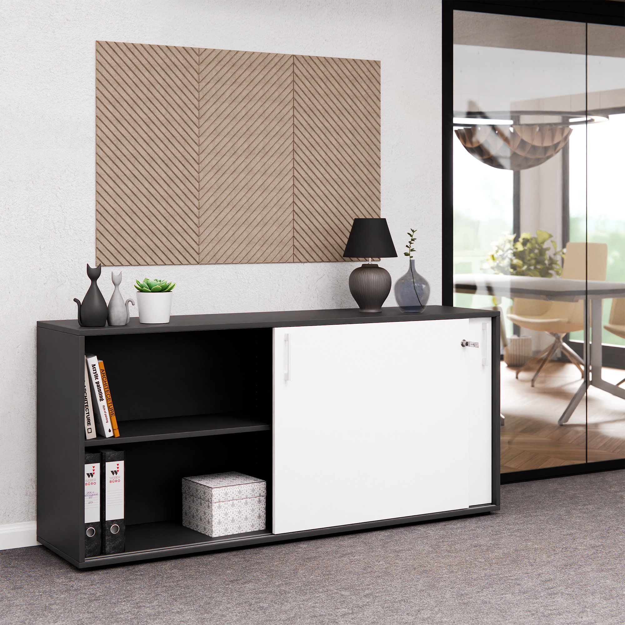 CHOICE Schiebetürenschrank | 2 OH, 1600 x 740 mm, Anthrazit / Weiß - 2 Main Image