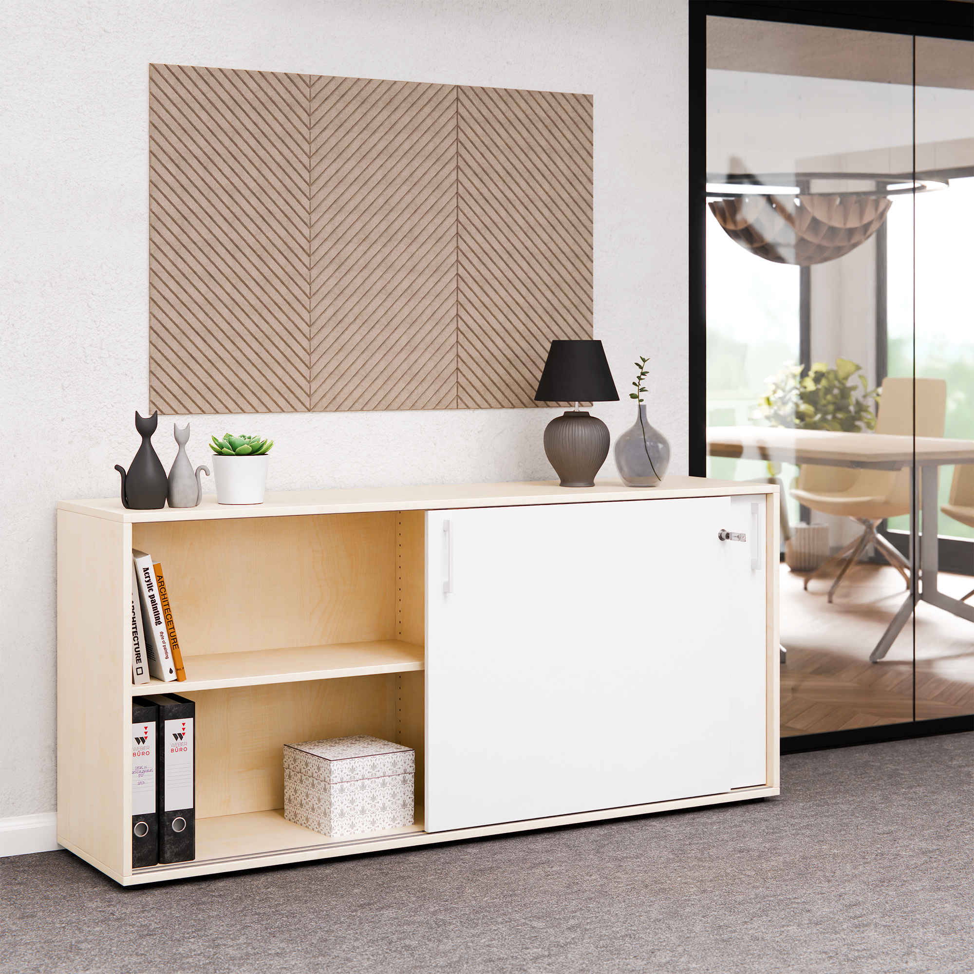 CHOICE Schiebetürenschrank | 2 OH, 1600 x 740 mm, Ahorn / Weiß - 2 Main Image