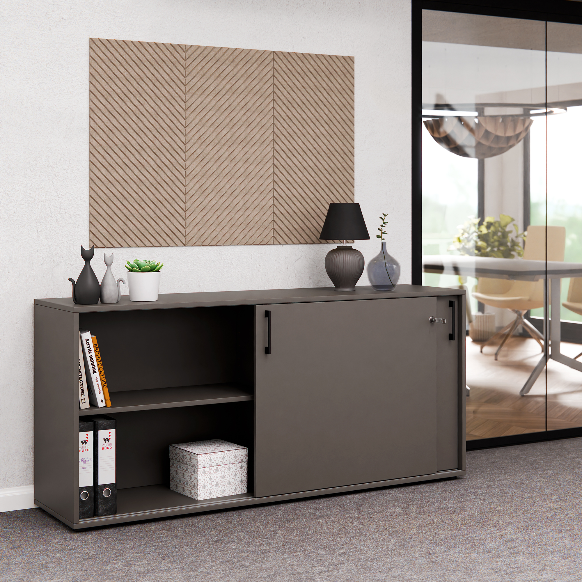 CHOICE Schiebetürenschrank | 2 OH, 1600 x 740 mm, Cubanitgrau - 2 Main Image