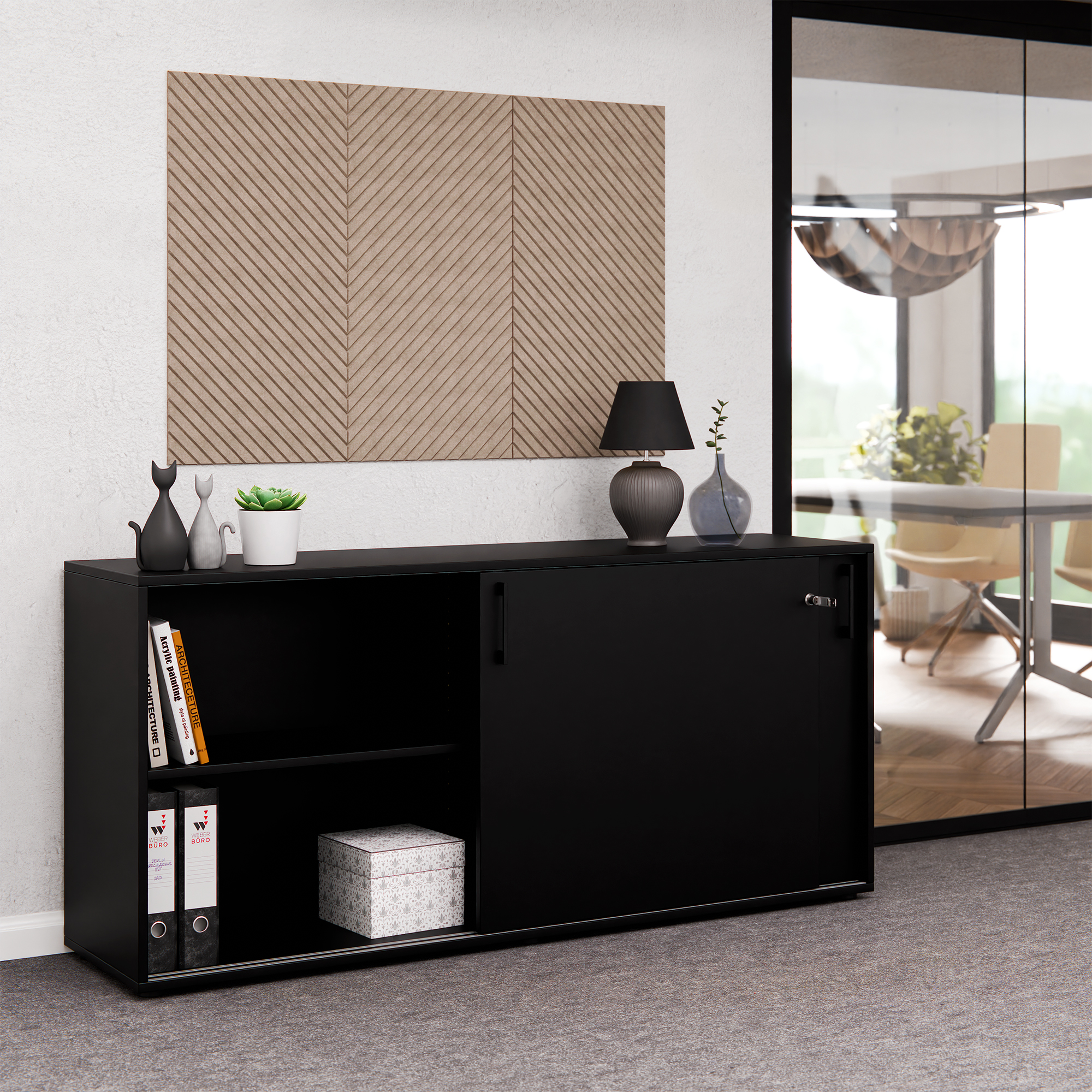 CHOICE Schiebetürenschrank | 2 OH, 1600 x 740 mm, Schwarz - 2 Main Image