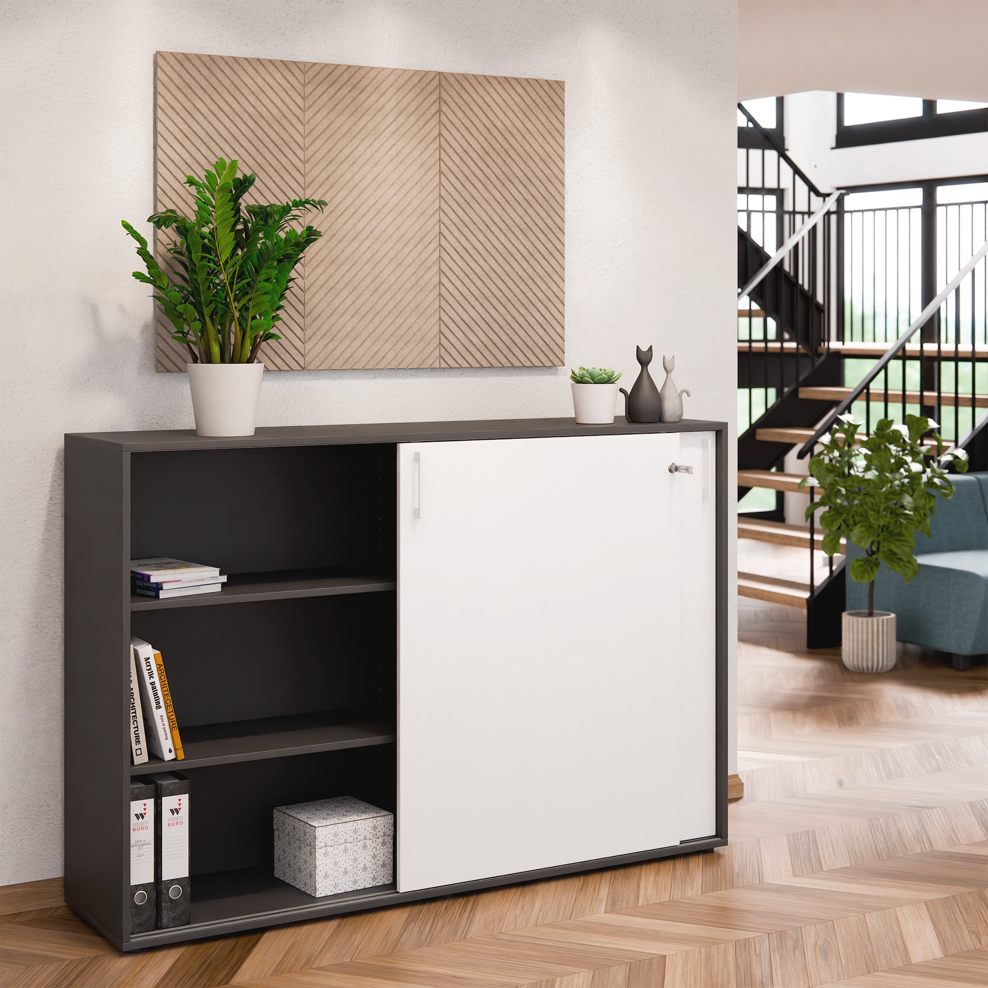 Armoire à portes coulissantes CHOICE | 3 OH, 1600 x 1095 mm, anthracite / blanc - 2 Main Image