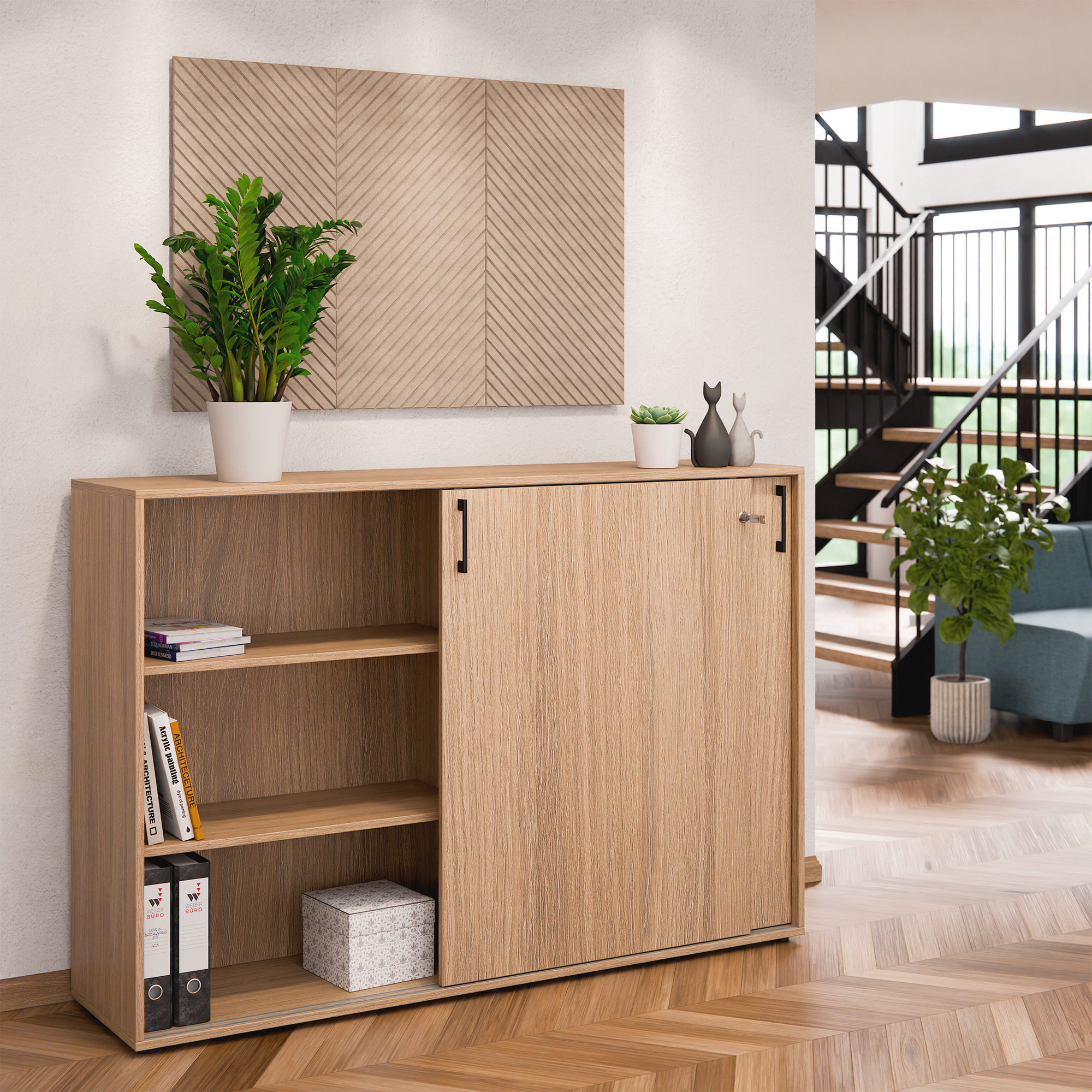 Armoire à portes coulissantes CHOICE | 3 OH, 1600 x 1095 mm, chêne ambré - 2 Main Image