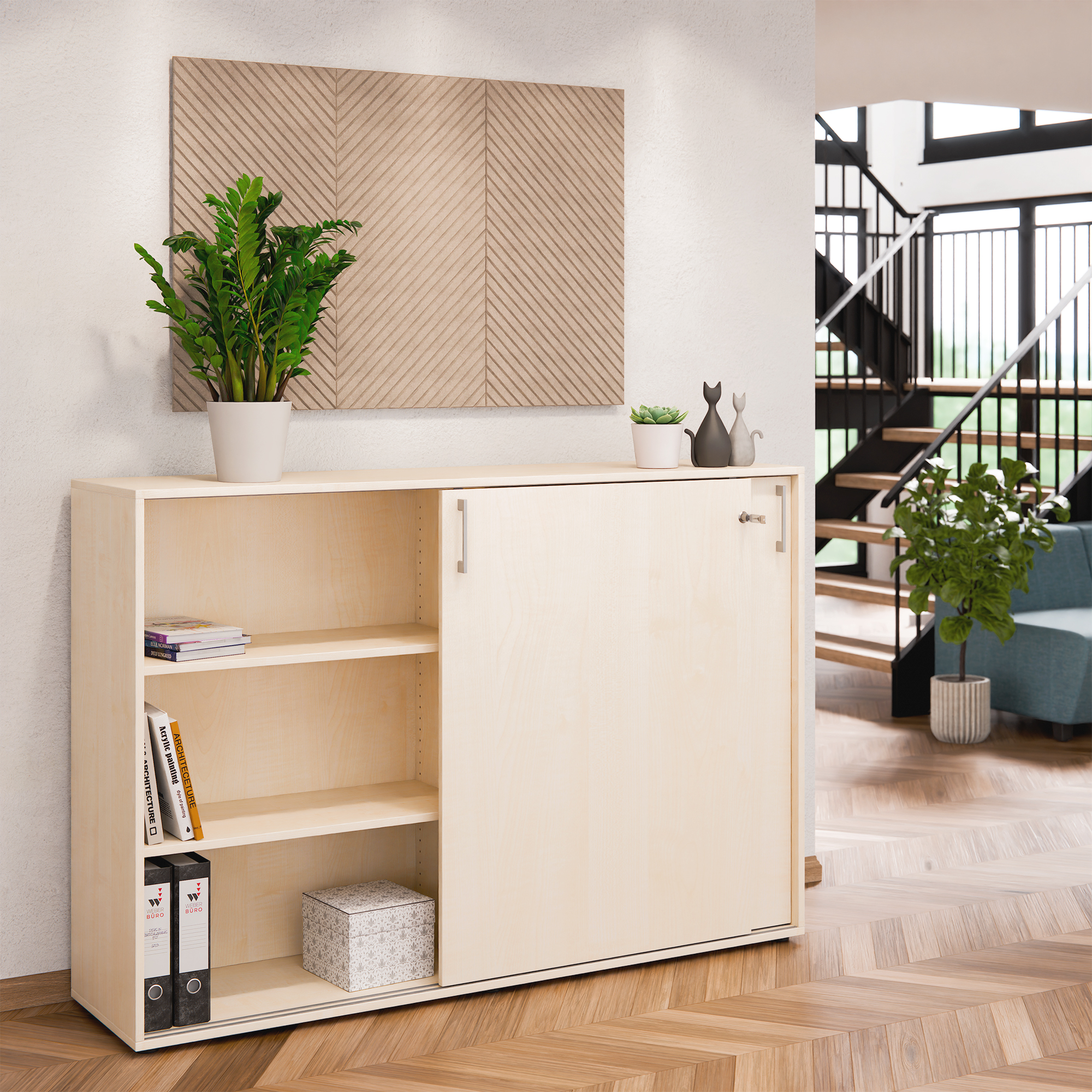 Armoire à portes coulissantes CHOICE | 3 étagères, 1600 x 1095 mm, érable - 2 Main Image