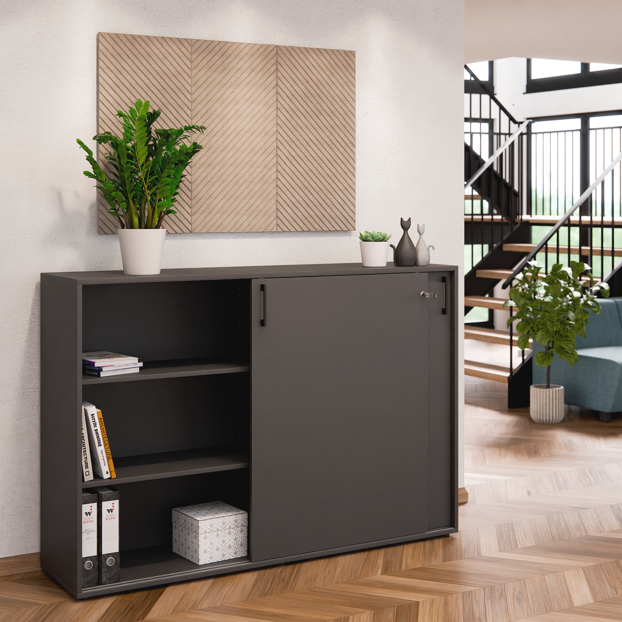 Armoire à portes coulissantes CHOICE | 3 OH, 1600 x 1095 mm, anthracite - 2 Main Image