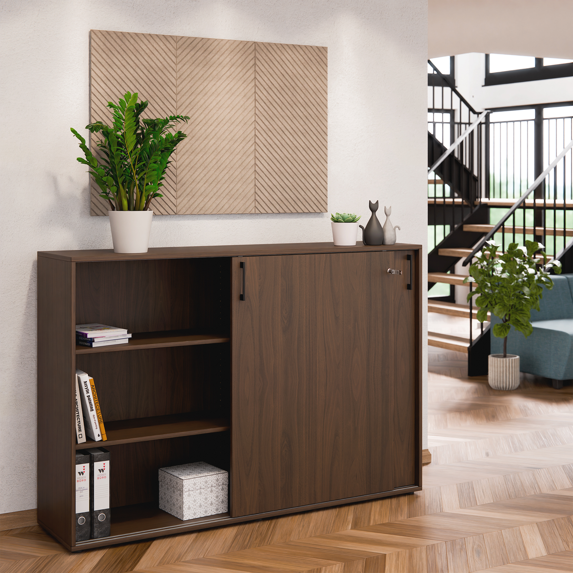 Armoire à portes coulissantes CHOICE | 3 étagères, 1600 x 1095 mm, noyer - 2 Main Image
