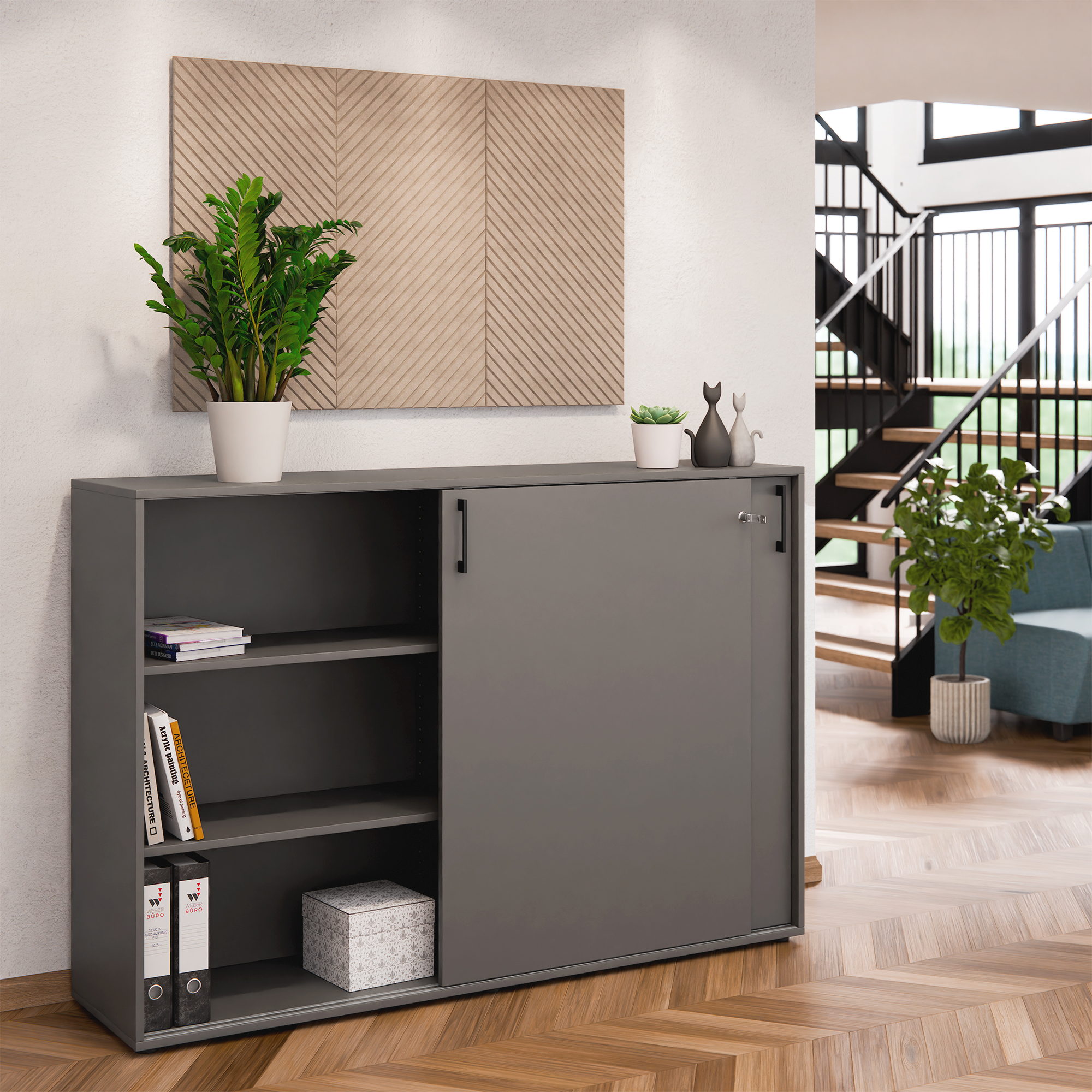 Armoire à portes coulissantes CHOICE | 3 OH, 1600 x 1095 mm, gris cubanite - 2 Main Image