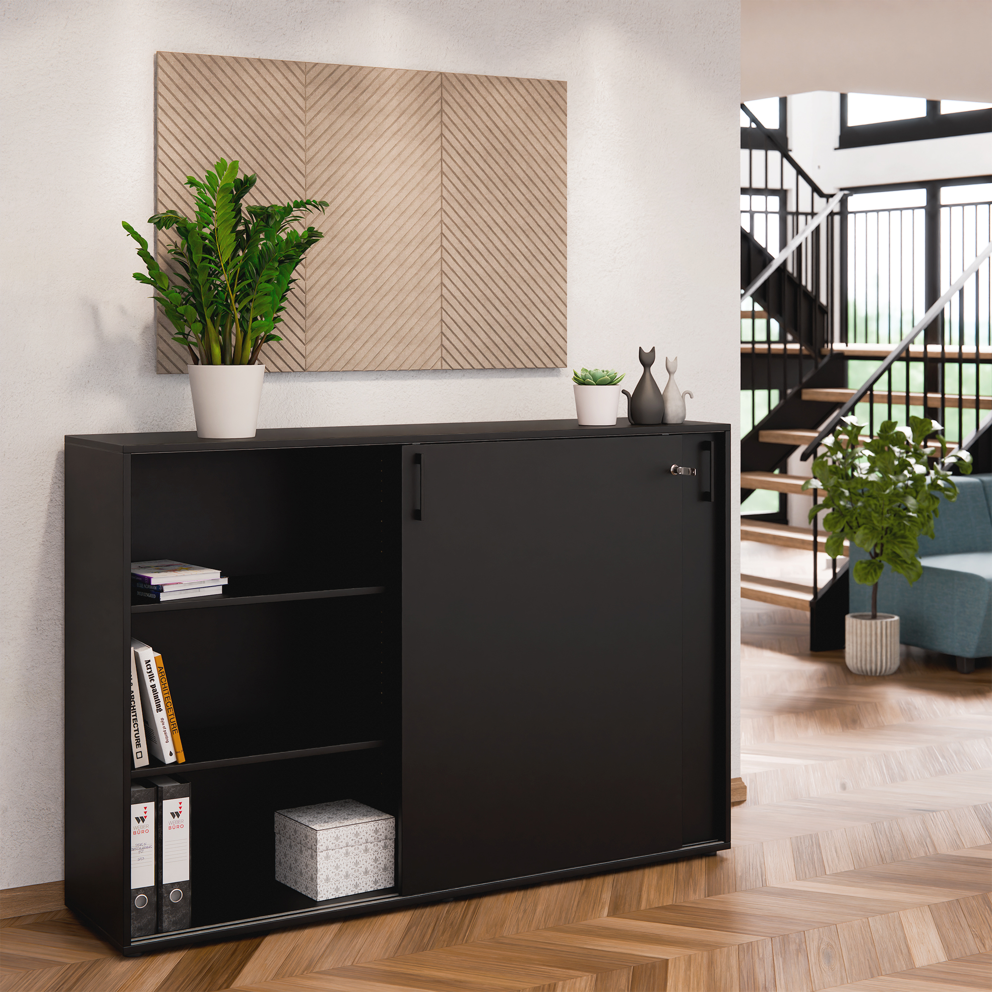 Armoire à portes coulissantes CHOICE | 3 OH, 1600 x 1095 mm, noir - 2 Main Image