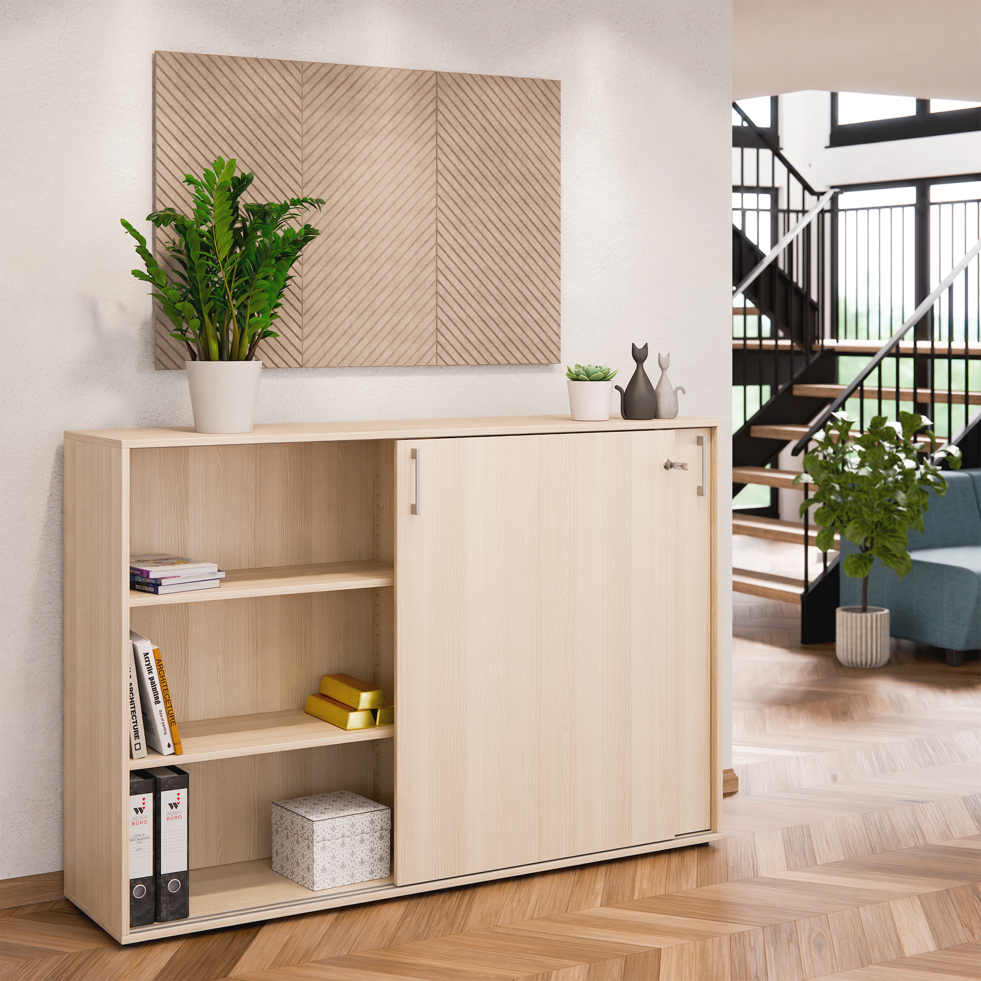 Armoire à portes coulissantes CHOICE | 3 OH, 1600 x 1095 mm, frêne sable - 2 Main Image