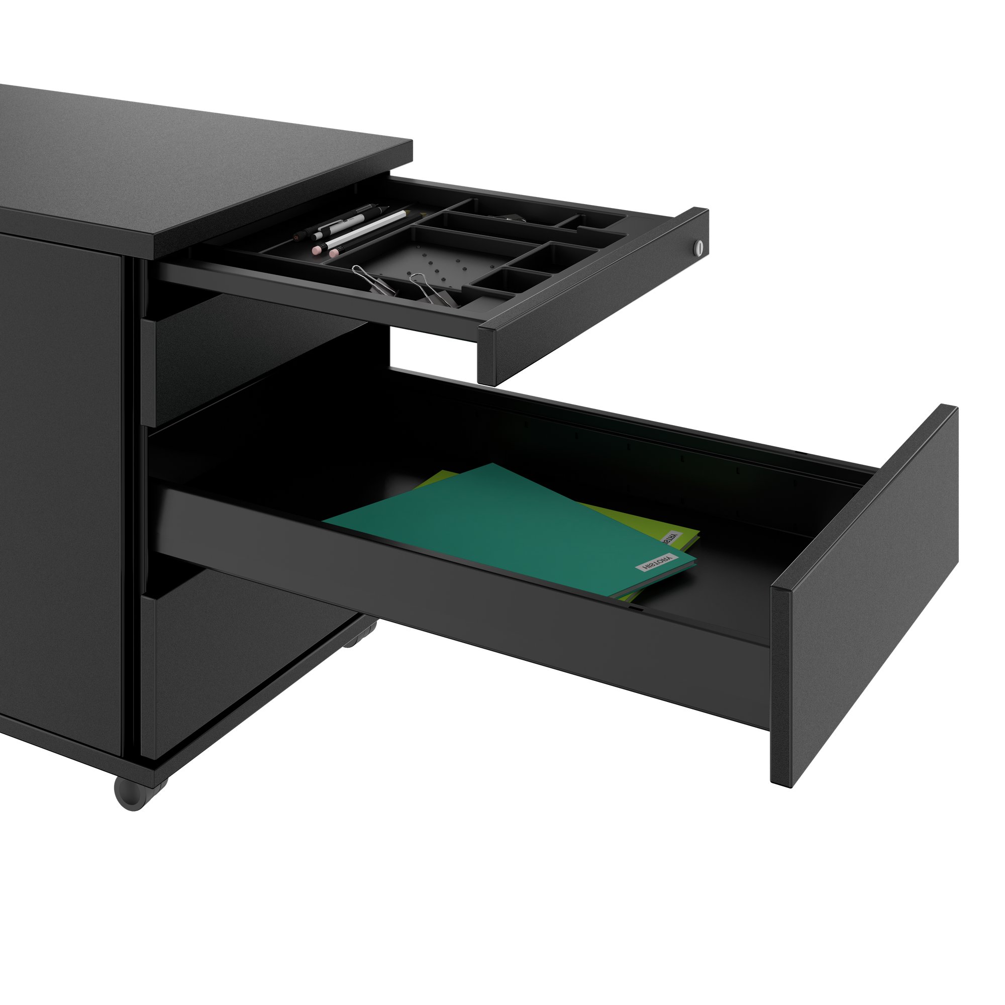 PRO Rollcontainer | 800 mm tief, Kleinteilefach, Soft-Close, Schwarz - 6 Main Image