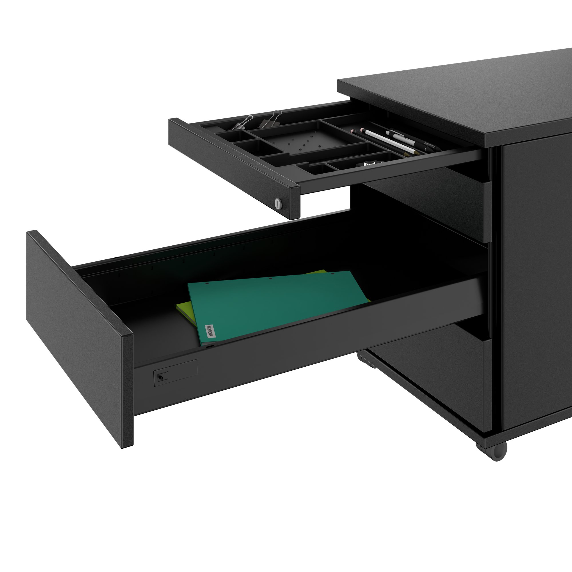 PRO Rollcontainer | 800 mm tief, Kleinteilefach, Soft-Close, Schwarz - 5 Main Image