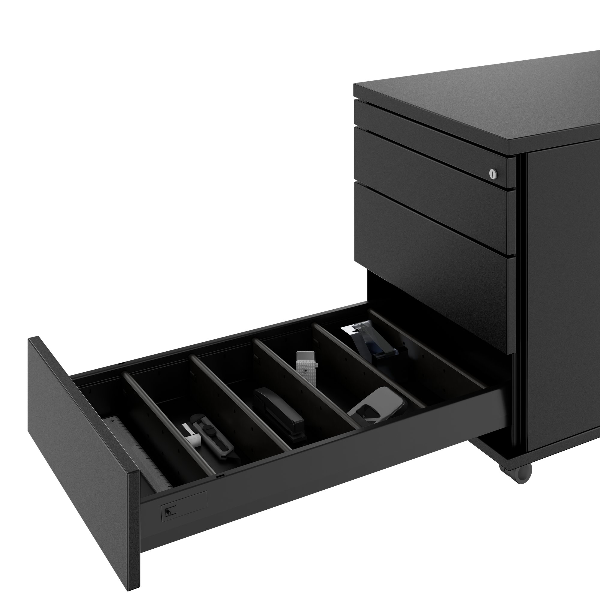 PRO Rollcontainer | 800 mm tief, Kleinteilefach, Soft-Close, Schwarz - 7 Main Image