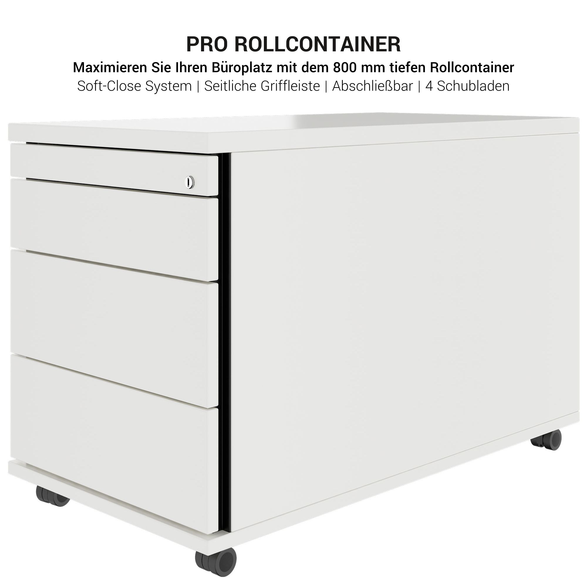 PRO Rollcontainer | 800 mm tief, Kleinteilefach, Soft-Close, Schwarz - 11 Main Image