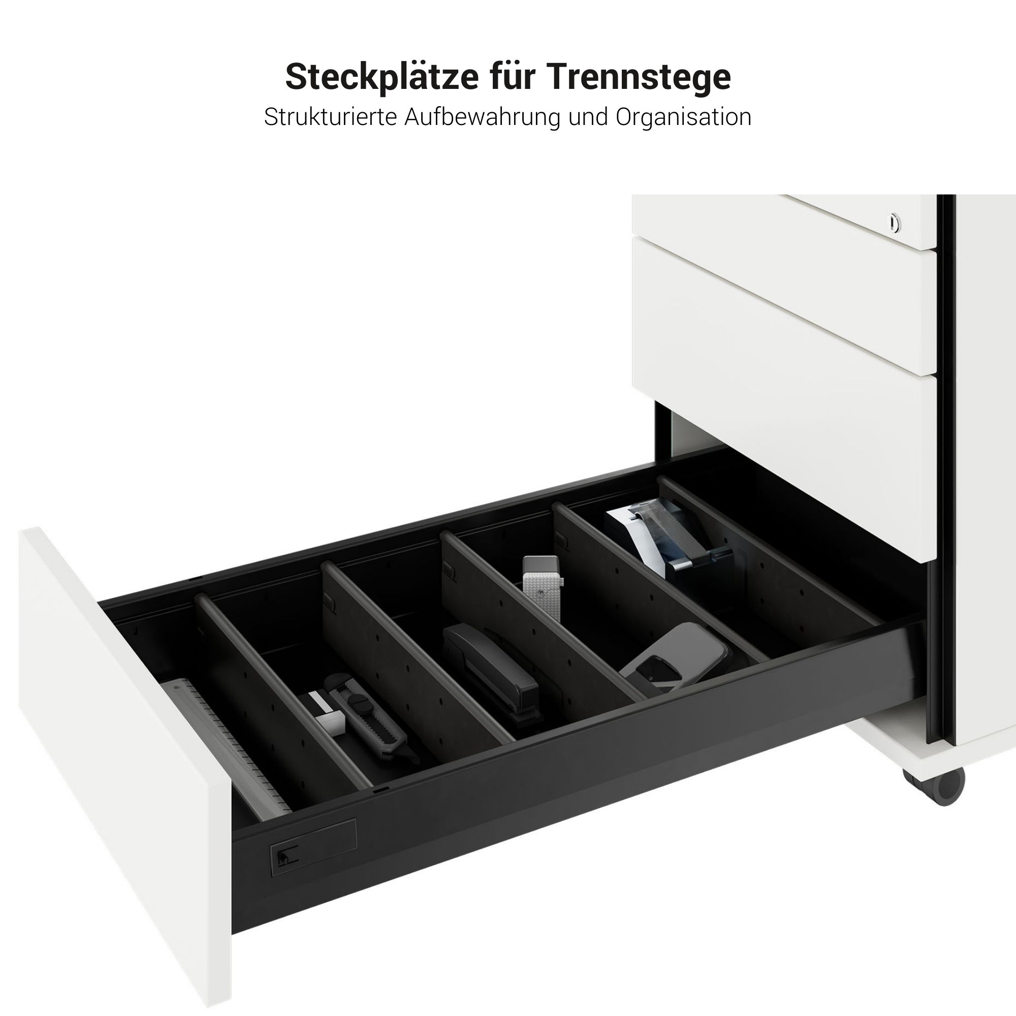 PRO Rollcontainer | 800 mm tief, Kleinteilefach, Soft-Close, Schwarz - 14 Main Image