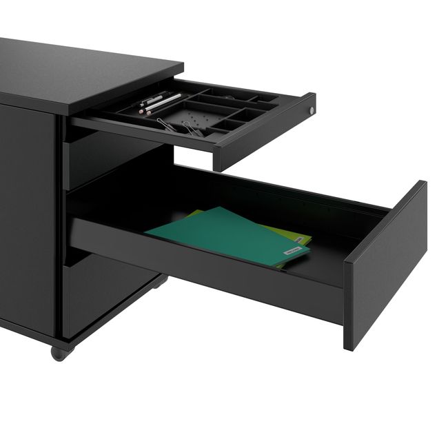 PRO Rollcontainer | 800 mm tief, Kleinteilefach, Soft-Close, Schwarz