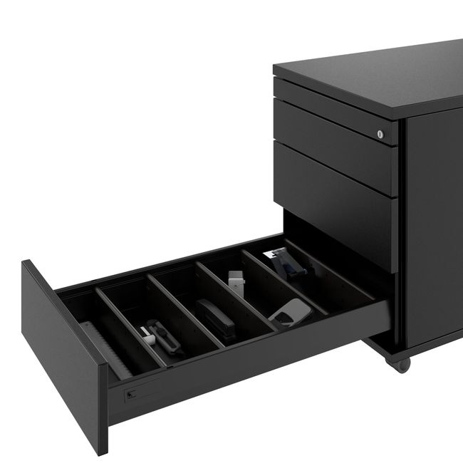 PRO Rollcontainer | 800 mm tief, Kleinteilefach, Soft-Close, Schwarz