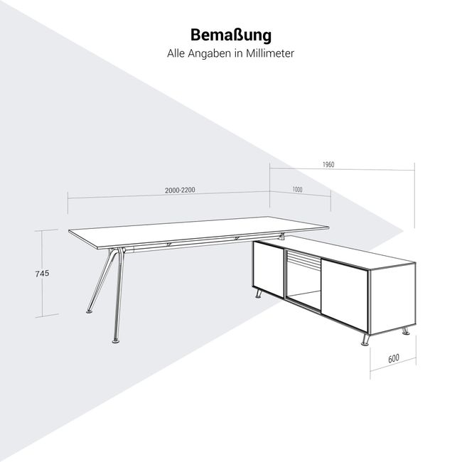 ARKONIS Schreibtisch mit Sideboard | 2000-2200 x 745 mm