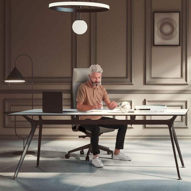 ARKONIS Schreibtisch | 2000-2200 x 745 mm, optionale Kabelklappe und Kniesichtblende