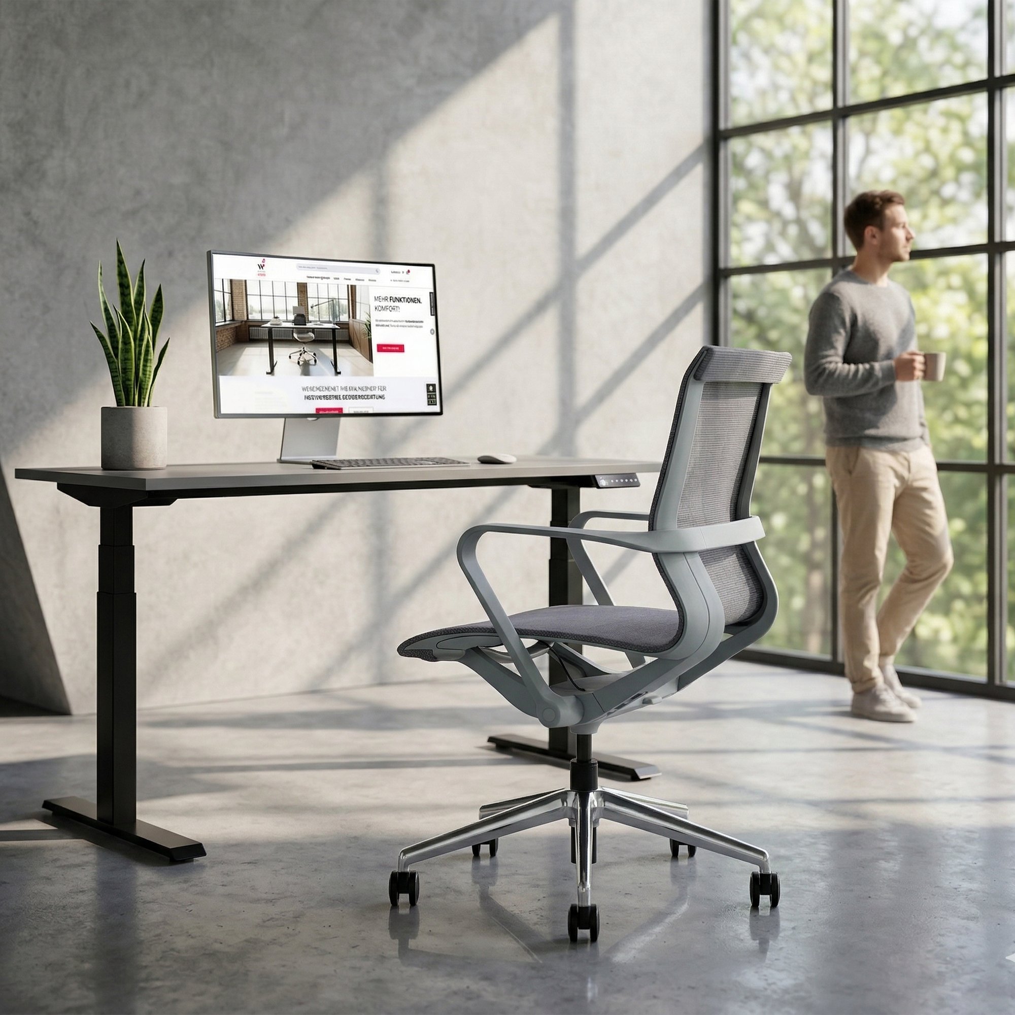 PROV Office Swivel Chair | Breathable Mesh Back, Tilt Mechanism, Gray - 2 Main Image